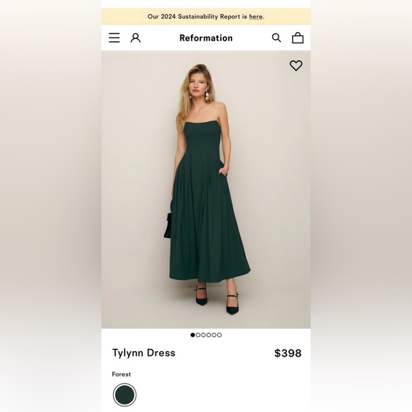 NWT Reformation Tylynn Strapless Dress in Forest Green | Size 2 - Picture 4 of 12